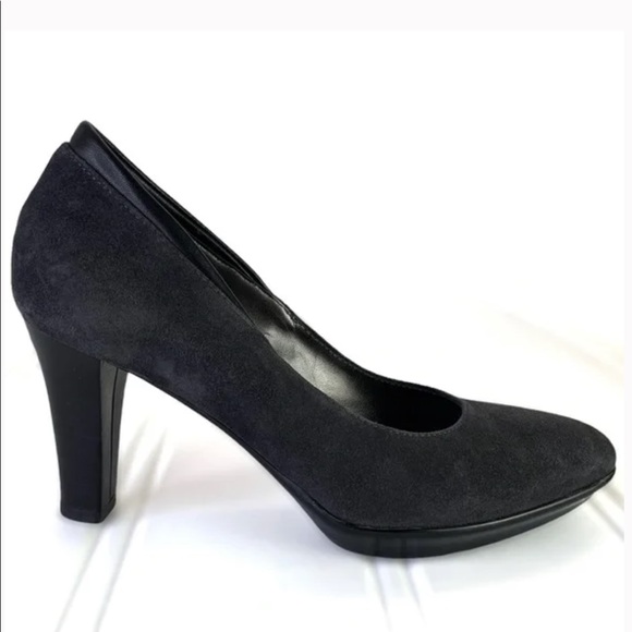 AQUATALIA LEATHER PUMP GREY SHOES BLACK GENUINE LEATHER TRIM BLOCK HEEL SIZE 6.5 - Picture 2 of 6
